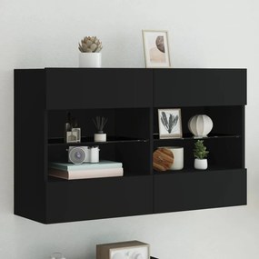 vidaXL Móvel de parede para TV com luzes LED 98,5x30x60,5 cm preto