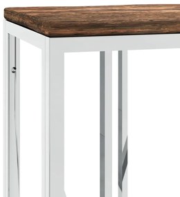 Mesa consola aço inoxidável e madeira recuperada maciça