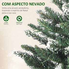 Árvore de Natal 210 cm com Luzes LED 9 Modos de Iluminação 1160 Ramos e Neve Artificial Verde