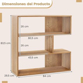 Estante Aberta 84 x 29,5 x 83,5 cm com 3 Prateleiras Estante Livros Sala Quarto Estúdio Escritório Natural