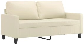 3 pcs conjunto sofás c/ almofadões couro artificial cor creme