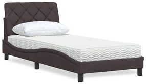 vidaXL Cama com colchão 90x190 cm tecido castanho-escuro