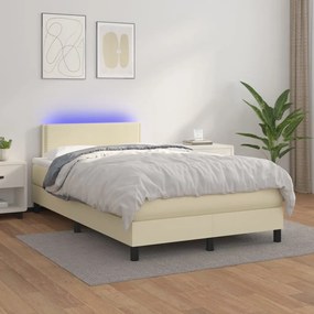 vidaXL Cama box spring c/ colchão/LED 120x200cm couro artificial creme