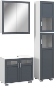 kleankin Conjunto de Coluna de Casa de Banho Armário com Espelho e Móvel para Lavatório com Portas de Vidro Branco e Cinza | Aosom Portugal