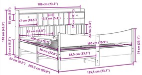 Cama sem colchão 180x200 cm madeira de pinho maciça branco