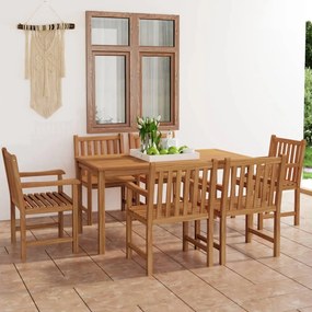 vidaXL 7 pcs conjunto de jantar p/ jardim madeira de teca maciça