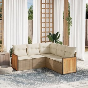 5 pcs conjunto de sofás p/ jardim com almofadões vime PE bege