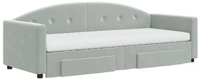 Sofá-cama c/ gavetão e gavetas 80x200 cm veludo cinzento-claro