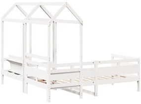 Conj. sofá-cama e banco c/ telhado 90x200cm pinho maciço branco