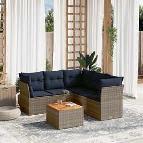 vidaXL 6 pcs conjunto sofás p/ jardim c/ almofadões vime PE cinzento