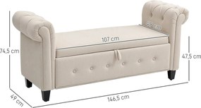 Banco com Arrumação – Bellagio – 146,5x49x74,5 cm – Bege – Tecido de L