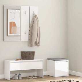 3082050 vidaXL Conj. móveis de corredor derivados de madeira branco brilhante