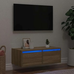 Móvel de TV com luzes LED 75x35,5x25 cm carvalho sonoma