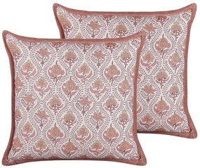 Conjunto de 2 almofadas decorativas com padrão de flores em algodão vermelho e branco 45 x 45 cm PICEA Beliani