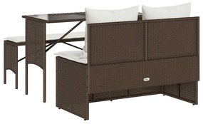 3 pcs conjunto jantar p/ jardim c/ almofadões vime PE castanho