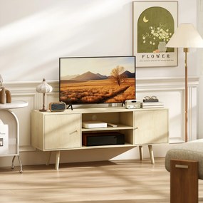 Móvel de TV para televisores 120 x 34 x 50 cm até 55 polegadas, com 2 armários e 2 prateleiras abertas, com efeito de madeira natural