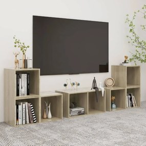 6 pcs conjunto móveis de TV derivados madeira carvalho sonoma