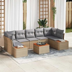 vidaXL Conjunto de Sofá de Jardim de 8 Peças com Almofadas Bege Poli Rattan Acácia