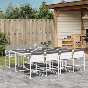 vidaXL 9 pcs conj. de jantar p/ jardim c/ almofadões textilene branco