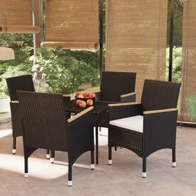 vidaXL 5 pcs conjunto de jantar p/ jardim c/ almofadões preto