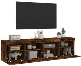 Móveis de parede para TV com luzes LED 2 pcs carvalho fumado