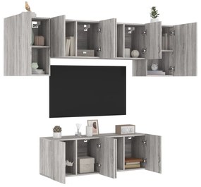 vidaXL 6 pcs móveis de parede p/ TV derivados de madeira cinza sonoma