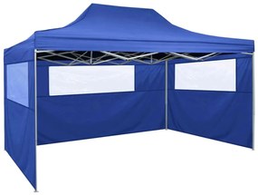 vidaXL Tenda dobrável profissional festas 3 paredes 3x4 m aço azul