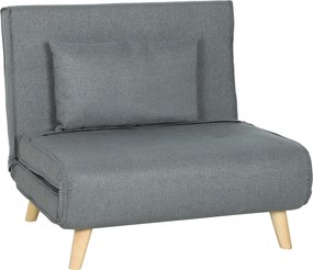 Poltrona 2 em 1 Sofá Cama Individual Dobrável com Encosto Ajustável e Almofada Carga 125 kg 90x78x79 cm Cinza