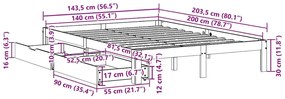 Estrutura cama c/ gavetas 140x200 cm pinho maciço castanho-mel
