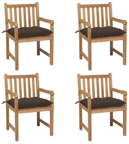 vidaXL Cadeiras de jardim c/ almofadões cinza-acast. 4 pcs teca maciça