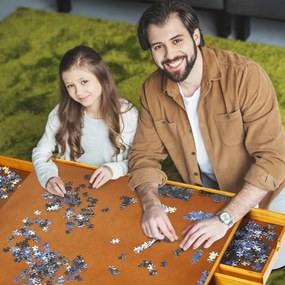 Mesa de puzzle em madeira 1000-1500 peças com superfície lisa e 4 gavetas 80 x 65 x 7 cm