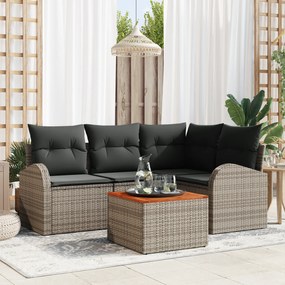 vidaXL Conjunto de Sofá de Jardim 5 Peças com Almofadas Cinza Vime de Polipropileno Acácia