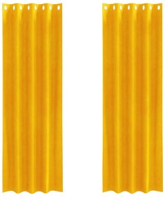 Cortinas Blackout vidaXL com Ilhós 2 pcs Amarelo Mostarda Veludo