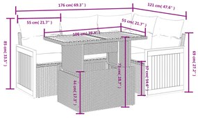 5 pcs conjunto sofás de jardim com almofadões vime PE preto