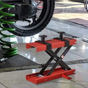 Plataforma Elevadora para Motocicletas com Altura Ajustável de 19-53cm Carga Máxima 500kg para Estacionar ou Reparar Oficina Garagem Preto e Vermelho