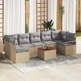 Conjunto de Sofá de Jardim de 8 Peças com Almofadas Bege Poliratan Acá