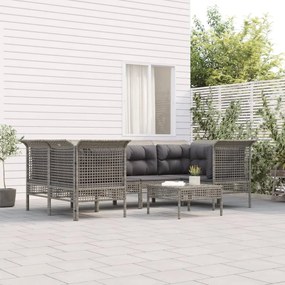 vidaXL 7 pcs conjunto lounge de jardim c/ almofadões vime PE cinzento