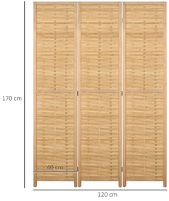 Biombo de 3 Paineis Separador de Ambientes Dobrável 120x1,8x170 cm Divisor de Ambientes com Padrão Tecido em Bambu Madeira