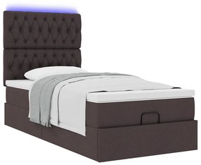 Cama otomana com colchão &amp; LEDs 90x200cm tecido castanho escuro