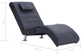 Chaise longue de massagem c/ almofada camurça artif. cinzento