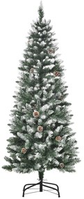 HOMCOM Árvore de Natal Artificial Ø69x150cm com 464 Ramas e 28 Pinhas Folhas de PVC Base Dobrável e Suporte Metálico Decoração de Natal para Interiores Verde