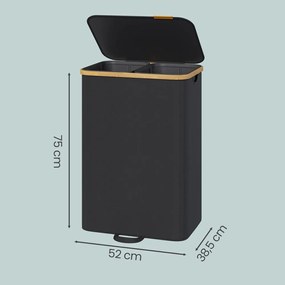 Cesto da roupa suja com tampa, 150L, 52 x 38,5 x 75 cm Preto