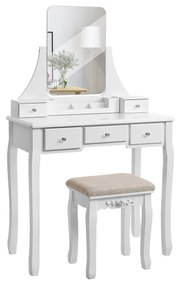 Conjunto de penteadeira VASAGLE, conjunto de penteadeira com espelho grande sem moldura para maquiagem, 5 gavetas e um organizador de armazenamento removível, banqueta acolchoada, branco RDT25WT