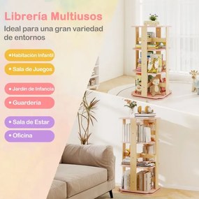 Estante giratória para crianças com 360° de rotação, 3 níveis e 12 compartimentos 48 x 48 x 95,5 cm Rosa