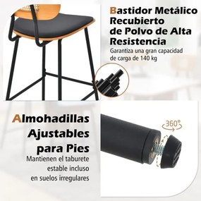 Conjunto de 2 bancos de bar em rattan com encosto e pernas em metal (MESA NÃO INCLUIDA) 45 x 45 x 94 cm Preto + Natural