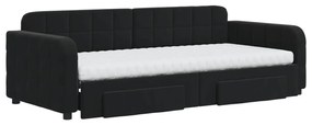 Sofá-cama com gavetão e gavetas 90x200 cm veludo preto