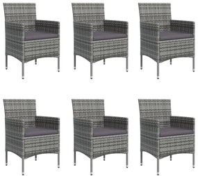 7 pcs conjunto de jantar p/ jardim c/ almofadões cinza e preto