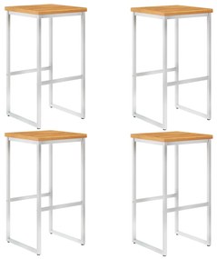 vidaXL Cadeiras de bar 4 pcs madeira acácia maciça e aço inoxidável