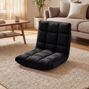 Cadeira de Chão Dobrável, 104 x 53 x 15 cm, Encosto Ajustável em 14 Posições, Preto