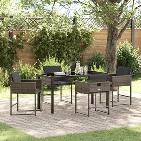 vidaXL Conjunto de Jantar 5 Peças com Almofadas Cinza Rattan PE